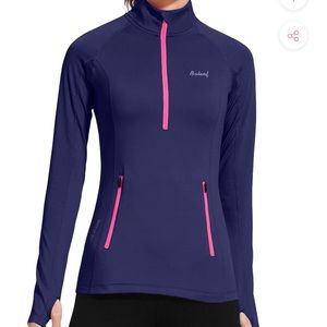 Fleece half zip thumbhole compression jacket